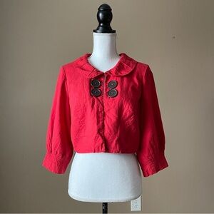 ROBBIE BEE | Red Retro Cropped Linen Blend Bolero Jacket Sz 14